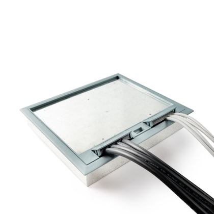 Floor Box P Closed Angled View with Cables Floor Box P Closed Angled View with Cables